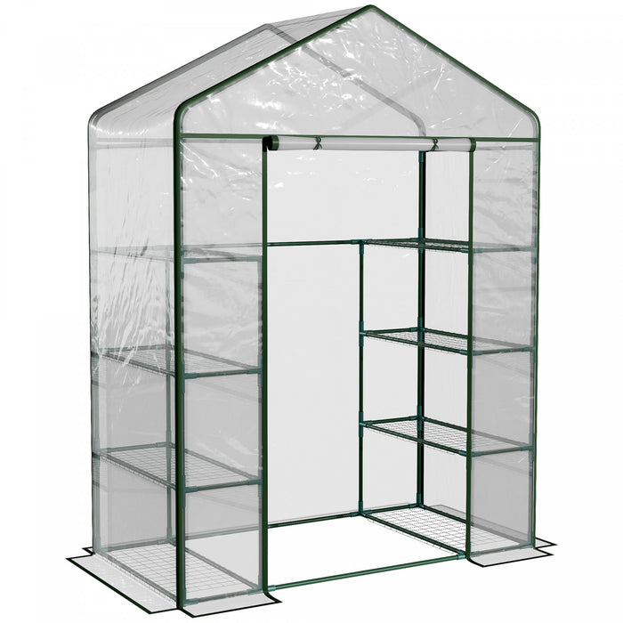 Outsunny 56\" X 29\" X 77\" Portable Walk-in Greenhouse Garden Flower Plant Growing Warm House W/ 4 Tier Shelves And Roll Up Zippered Door, Transparent