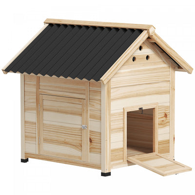 PawHut Duck House, Outdoor Chicken Coop, Wooden Duck Coop with Openable Roof, Double Doors, Removable Base for 1–3 Breeds for Indoor Outdoor Use, 31"L, Natural Wood
