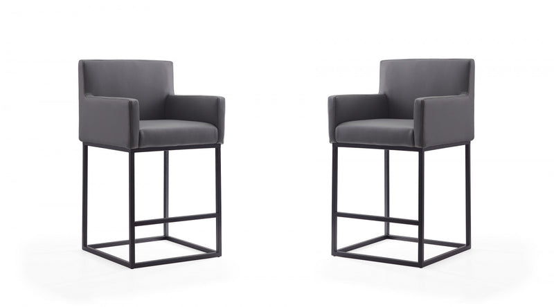 Ambassador Mid-Century Modern Metal Upholstered Counter Stool in Gray - Set of 2 Bar Stool