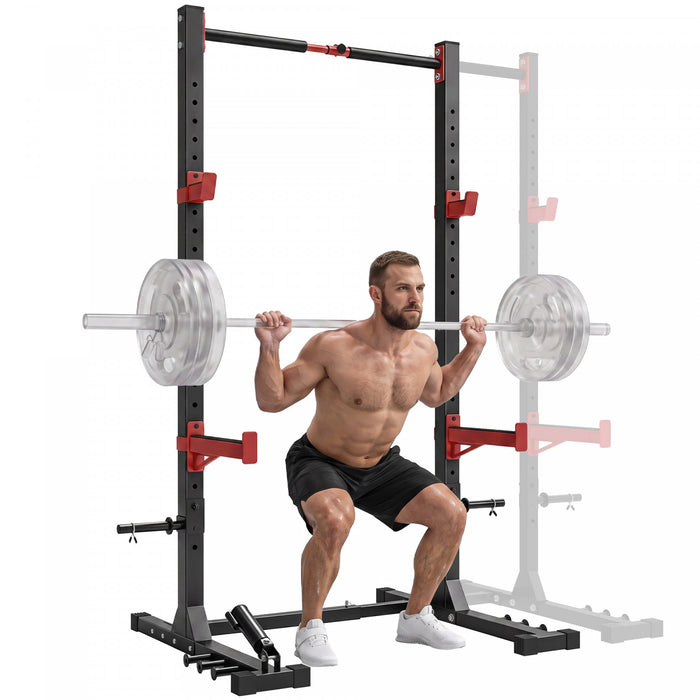 Soozier Power Cage Squat Rack, 1100 lb Capacity Power Rack with Pull-Up Bar, Adjustable Width, Adjustable J-Hooks, Safety Arms, Weight Plate Storage for Home Gym Strength Training