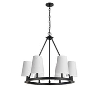 Dainolite Colby 6 Light Chandelier Matte Black 6 White Shades Lamp