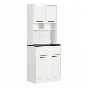 Myro Microwave Hutch Pantry Cabinet - Faux Black Stone White