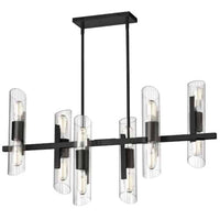 Dainolite Samantha 12 Light Horizontal Chandelier Matte Black Clear Fluted Glass Lamp