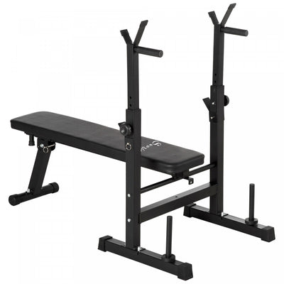 Soozier Adjustable Weight Bench Foldable Bench Press W/ Barbell Rack Black|Soozier Banc De Musculation Developpe Couche Pliable, Support D'halteres