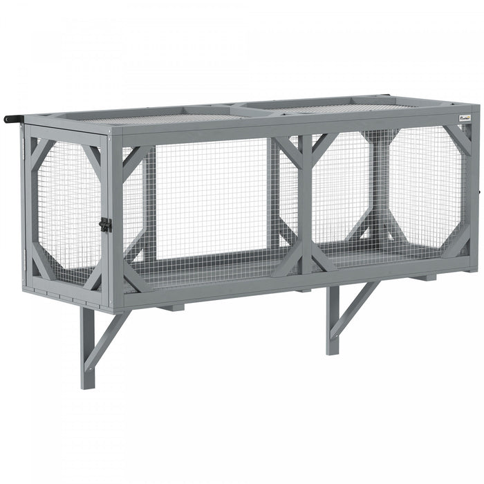 PawHut Cat Tunnel, Wooden Catio Outdoor Cat Enclosure with 2 Doors and Extendable Design, Wall-Mounted Pet Run for Indoor/Outdoor Use, Grey