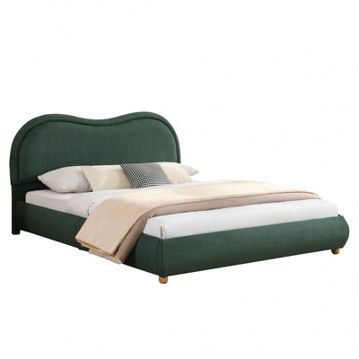 Olivia Upholstered Platform Bed Frame with Curved Headboard,Queen Size,Green Queen Bed | Olivia Cadre de lit plateforme rembourre avec tete de lit incurvee, taille Queen, vert