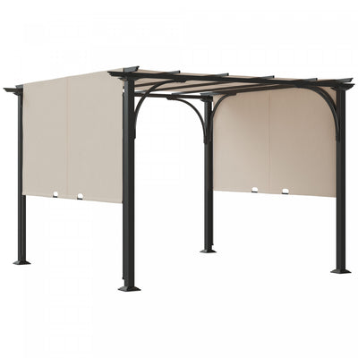 Outsunny 10' X 10' Outdoor Pergola Patio Gazebo Retractable Canopy, Beige|Outsunny 10' X 10' Pergola Patio Gazebo Abri Solaire A Auvent Retractable Avec Structure Metal Beige