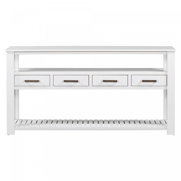 Ava 62.2'' Large Entryway Table with Drawers and Open Shelves,White Sofa Table