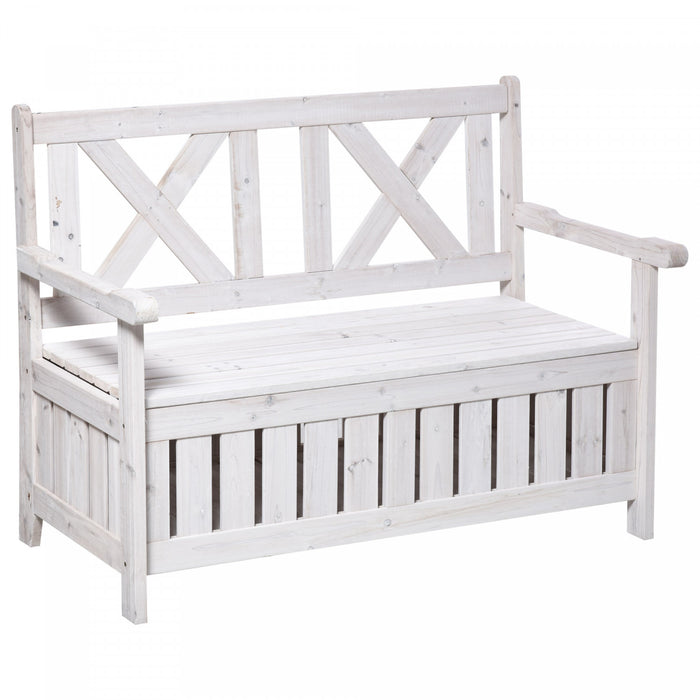 Outsunny 2-seater Wooden Outdoor Bench With 29 Gal Storage Box, White