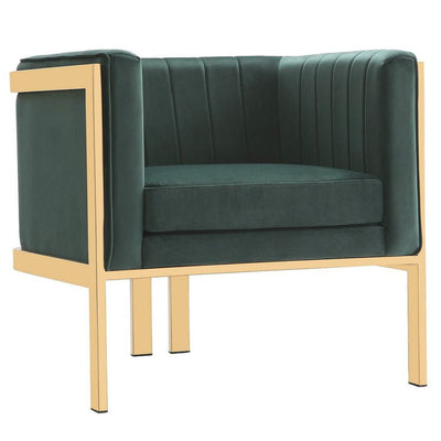 Manhattan Comfort Paramount Polished Brass Velvet Accent Armchair - Forest Green|Fauteuil d’appoint Paramount de Manhattan Comfort en laiton poli et en velours - vert forêt