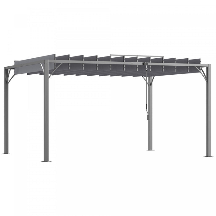 Outsunny 12.8' X 9.7' Outdoor Louvered Pergola With Retractable Roof, Grey