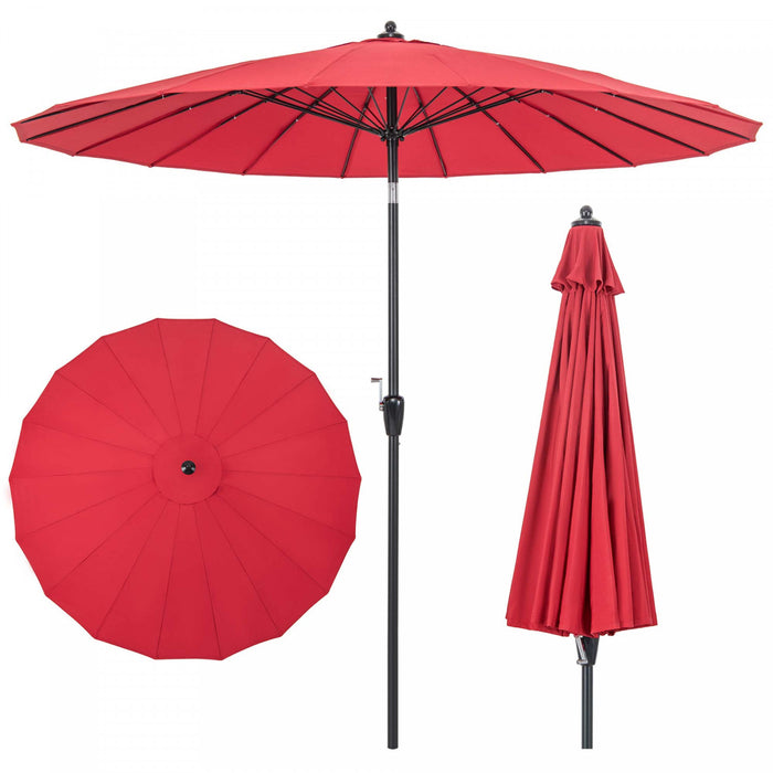Costway 9 FT Patio Round Market Umbrella with Push Button Tilt, Crank Handle, Vented Top Wine