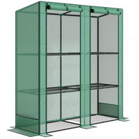 Outsunny Lean-to Mini Greenhouse With 3 Tier Shelves, Roll-up Doors, Green