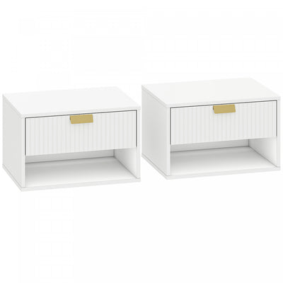 HOMCOM Floating Nightstands Set of 2 with Fluted Drawer Open Shelf White