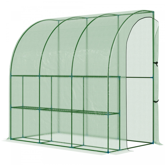 Outsunny 7' X 4' X 7' Outdoor Lean-to Walk-in Garden Greenhouse With Roll-up Door Hot House For Plants Herbs Vegetables, Green