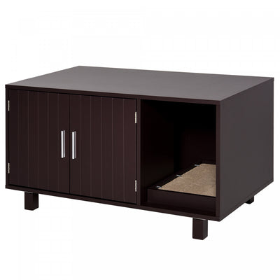 Pawhut Wooden Cat Washroom Pet Litter Box Enclosure Kitten House Nightstand End Table With Scratcher|Pawhut Toilettes Pour Chat En Bois Boite A Litiere Pour Animal Domestique Enclos Chaton Maison Table