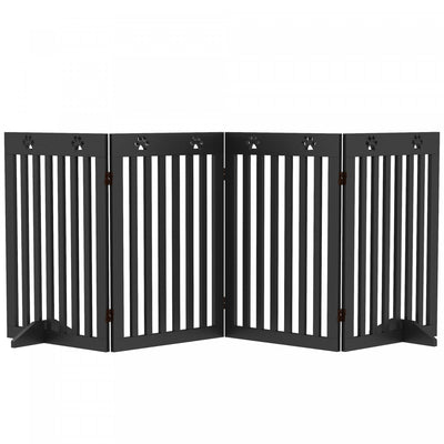 Pawhut Freestanding Pet Gate 4 Panel Dog Barrier Folding Safety Fence With Support Feet Up To 80.25"|Pawhut Barriere Autoportante Extra Large Pour Chien De 80", Cloture De Securite Pliable Avec 4 Pieds