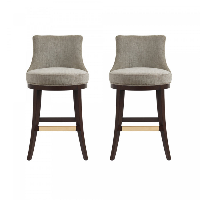 Lucia Modern Chenille Wood Upholstered Barstool in Taupe - Set of 2