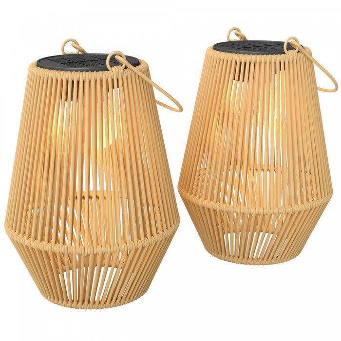 Outsunny Solar Lanterns Outdoor, 2 Pack Wicker Waterproof Outdoor Hanging Lights, Auto On/Off Decorative Solar Table Lamp Lanterns for Patio, Pathway, Lawn, Porch, Tree, Brown
