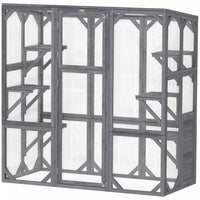 Pawhut Catio, Outdoor Cat Enclosure With 6 Jumping Platforms, Weatherproof Roof, Large Front Door, Wooden Cat House Cage For 1-3 Kittens, 59
