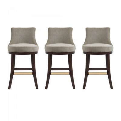 Lucia Modern Chenille Wood Upholstered Barstool in Taupe - Set of 3 | Tabouret de bar moderne Lucia en bois et chenille taupe, lot de 3