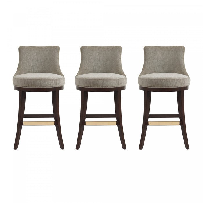 Lucia Modern Chenille Wood Upholstered Barstool in Taupe - Set of 3