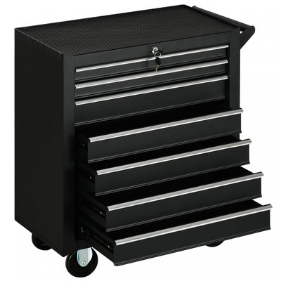 Homcom 7 Drawer Tool Chest Mobile Lockable Toolbox With Handle And Wheels|Homcom Coffre A Outils 7 Tiroirs Boite A Outils Mobile Et Verrouillable Avec Poignee Et Roues