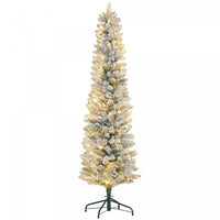 Homcom 6 Foot Snow Flocked Artificial Pencil Christmas Tree With Lights