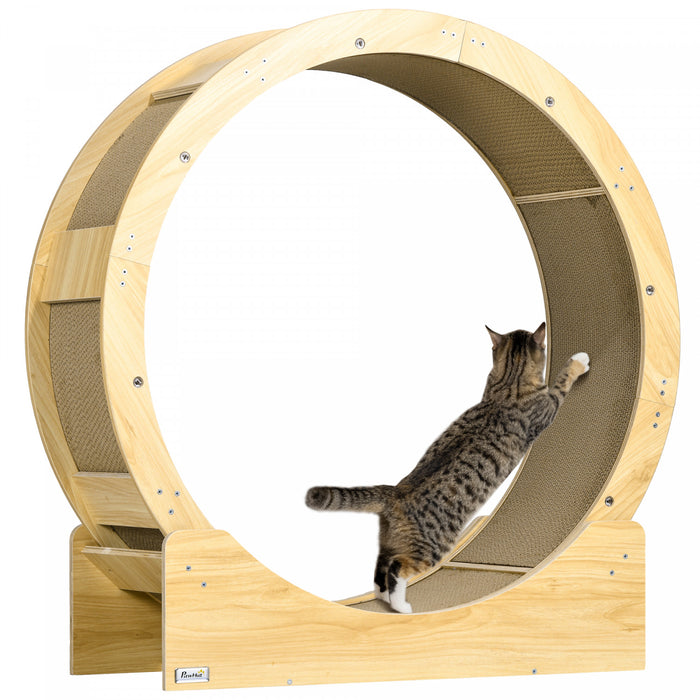 Pawhut 36 Inch Cat Wheel Exerciser For Indoor Cats, Kitten Treadmill With Carpeted Runway And Brake, Kitty Running Toy For Fitness & Healthy, Oak
