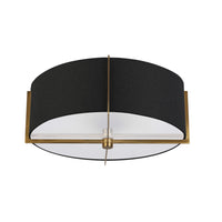 Dainolite Preston 3 Light Semi-flush Mount Aged Brass Black Shade Lamp