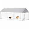 Pawhut Outdoor Dog Kennel With Roof, Heavy Duty Dog Run Outdoor Fence Cage With Adjustable & Rotating Bowls, Waterproof Uv-resistant Cover, Secure Lock, 19.7' X 7.5' X 7.5'