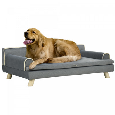 Pawhut Dog Sofa, 39" Cat Couch With Removable Cushion, Washable Cover, Wooden Legs, Elevated Pet Cat Sofa For Medium & Large Dogs, Dark Grey