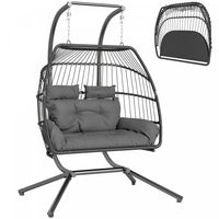 Outsunny Double Hanging Egg Chair, Foldable Hammock Chair, Dark Grey