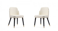 Estelle Modern Vegan Leather Wood Dining Chair in Cream - Set of 2