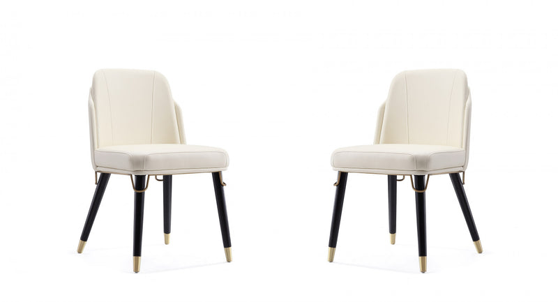 Estelle Modern Vegan Leather Wood Dining Chair in Cream - Set of 2