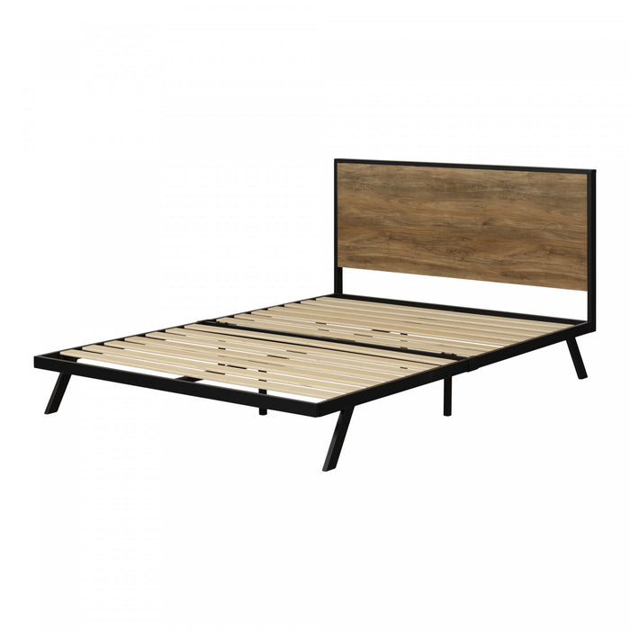 Barcelo Metal-Framed Bed Set Natural Mango and Matte Black - South Shore Queen Bed