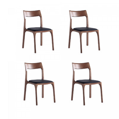 Moderno Modern Wood Vegan Leather Dining Chair in Black - Set of 4 | Chaise de salle a manger Moderne en bois et cuir vegetalien noir - Lot de 4