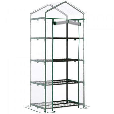 Outsunny 28" X 20" X 63" Portable Greenhouse With 4 Tier Shelves Outdoor Hot House Plant Flower Gree|Outsunny Serre De Jardin Portative 28" X 20" X 63" Avec Etageres A 4 Niveaux Serre Chaude Pour Plant
