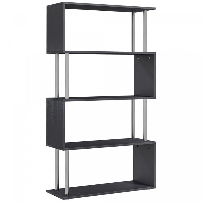 HOMCOM 5-Tiers Bookcase Z-Shape Storage Bookshelf Display with Metal Frame