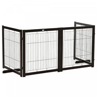 Pawhut Wooden Dog Gate Foldable Pet Fence For Small & Medium Dogs 4 Panel With Support Feet Freestan