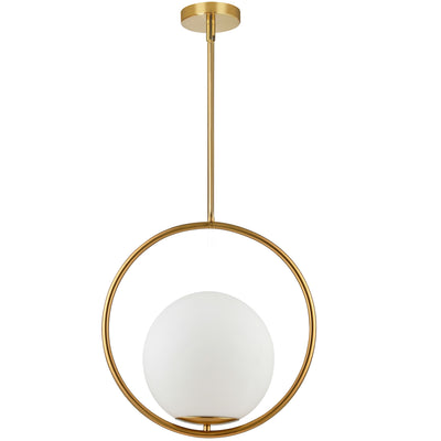 Dainolite Adrienna 15.75" 1 Light Pendant Aged Brass Finish White Opal Glass Lamp|Luminaire suspendu Adrienna de Dainolite en verre blanc opale, avec fini laiton vieilli et 1 ampoule 15.75 po