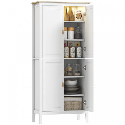 HOMCOM Kitchen Pantry with Sensor LED Light Pantry Storage Cabinet White