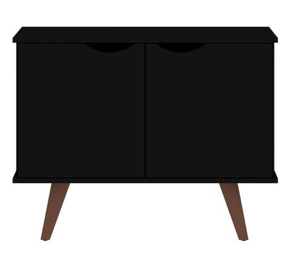 Manhattan Comfort Hampton 2-Shelf Accent Cabinet with Solid Wood Legs - Black