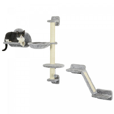 Pawhut 3pcs Cat Wall Shelf With Scratching Posts, Hammock, Ramp, Platforms, Cat Shelves For Relaxing|Pawhut 3 Pieces Etageres Pour Chat, Meubles Muraux Pour Chat Avec Hamac, Poteaux A Gratter, Plates-f