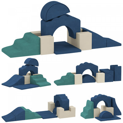 Qaba Baby Soft Play Set, 7-piece Foam Climbing Blocks Set, Indoor Soft Play Gym Activity Play Set For Crawling, Sliding And Playing, Navy Blue