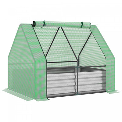 Outsunny Greenhouse With Raised Garden Bed, Steel Outdoor Planter Box With Plastic Cover, Roll Up Do|Outsunny Lit De Jardin Sureleve Avec Serre, Jardiniere D'exterieur En Acier Avec Couvercle En Plasti