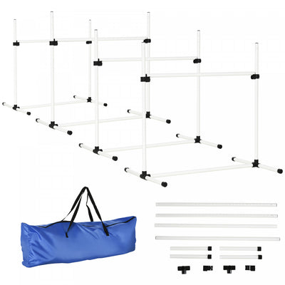 Pawhut 39"L Dog Agility Training Equipment for Large Medium Small Dog, 4 PCS Adjustable Height Hurdles for Agility Training, Obstacle Course Starter Kit, 4.5KG Net Wight, White