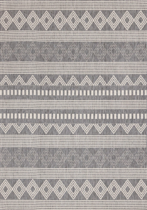 Jackson Grey White Patterned Rows Rug, 6'7\" x 9'6\" Outdoor Area Rug
