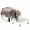PawHut Stainless Steel Cat Litter Box with Lid, Metal Kitty Litter Pan Tray with Step, High Sided Enclosure, Scoop, Non-Sticky & Anti-Urine Leakage, Easy Cleaning