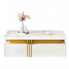 Noah Modern Coffee Table with Marble Pattern Top and Storage Drawers,White | Noah table basse moderne – table avec plateau a motif marbre et tiroirs de rangement, blanc